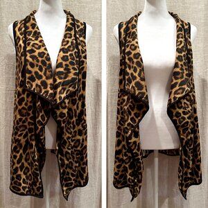 Sweet Lovely by Jen Leopard Print Open Front Waterfall Vest Women's Small